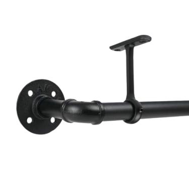 Imagem de Varao Cortina Trilho de cortina blackout retrátil estilo industrial Preto 46-427 cm haste romana Preto 122-213 cm / 48-84 polegadas