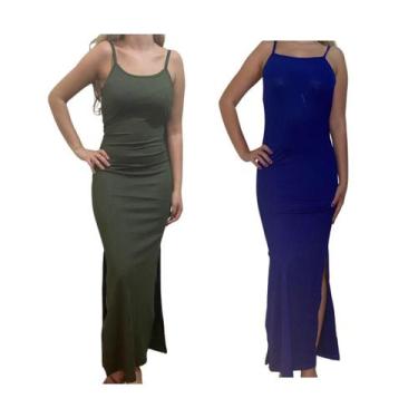 Imagem de Kit c/2 Vestidos Longo Canelado com Fenda - Empório J, Militar, Royal,