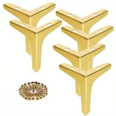 Imagem de yukiesue 6 peças modernas de metal pernas de mesa de centro para móveis, pernas de sofá, cama, cadeira, mesa, cômoda, banheiro, armário de substituição (dourado, 15 cm)