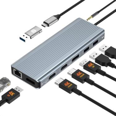 Imagem de USB C Docking Station Dual Monitor 4K@60Hz, Universal USB 3.0 Docking Station, USB C Hub with Dual 4K HDMI, Dual DP, 10Gbps USB 3.1,Gigabit Ethernet,USB C Dock for M1/M2/M3 MacBook Pro,Dell,Lenovo,HP