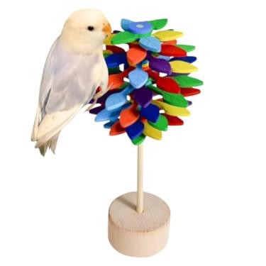 Imagem de Brinquedo de mastigar pássaros de madeira colorido para entretenimento papagaio brinquedos educativos rotativos com base robusta brinquedo interativo para mastigar pássaro conure calopsita periquaker