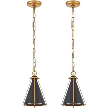 Imagem de ELYCCUPA Pacote com 2 luminárias pendentes industriais com corrente ajustável para pendurar lustre moderno em latão e preto fosco para cozinha, ilha, sala de jantar, bar, quarto, listado na UL