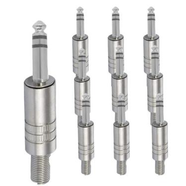 Imagem de Kit 10 Plug P10 Conector Estereo Mono Com Mola Microfone Caixas Mesa D