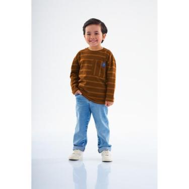 Imagem de Camiseta Manga Longa Infantil Masculina em Malha Listrada Texturizada 