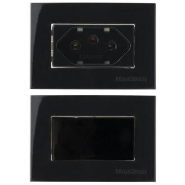 Imagem de 4 Tomada Movel 3 Pinos 10a + 2 Interruptor Paralelo Embutir Preto Marg