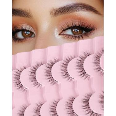 Imagem de Cílios postiços naturais finos cílios falsos fofos de vison faixa transparente cílios curtos 12 mm aparência natural 7 pares