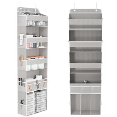 Imagem de DCCDU Organizador sobre a porta, organizador de armário suspenso de 5 camadas com prateleira móvel, suporte de grande capacidade, 10 bolsos laterais, parte traseira da porta para quarto, banheiro