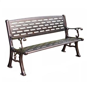 Imagem de Banco externo para pátio externo, banco de jardim durável para 3 pessoas, assentos externos vintage de alumínio fundido de cobre para entrada de deck de porco