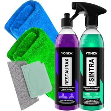 Imagem de Kit Sintra Fast Restaurax 500ml Vonixx Limpador Multiuso Restaurador Plásticos Escova Trilho karbox Toalha 30x30cm