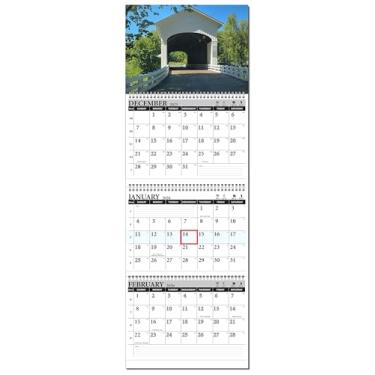 Imagem de Calendar Company Calendário de parede de 3 meses de relance 2026 com ponte coberta panorâmica. (Slide de data vermelho grátis!) Feito nos EUA! (12_CoveredBridge)