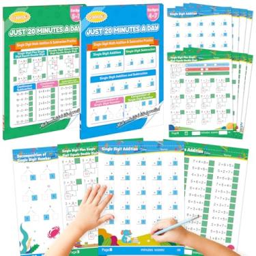 Imagem de Pastas de exercícios de adição e subtração planilhas de prática de matemática de dígito único e duplo para pré-jardim de infância, jardim de infância e 1ª série, total de 112 páginas na frente e atrás