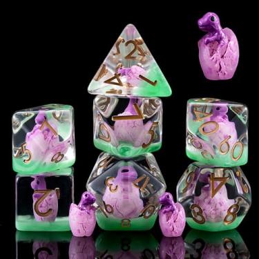 Imagem de D&D Dice Shell Breaking Dinosaur Dice,Polyhedral Resin DND Dice Set for Dungeons and Dragons MTG RPG Board Games -Purple