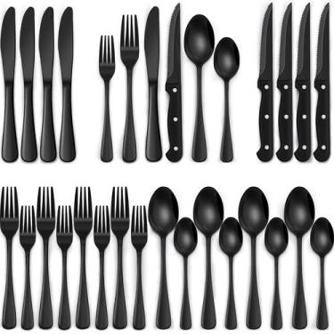 Imagem de Conjunto de talheres pretos de 24 peças em aço inoxidável EWFEN Food-G
