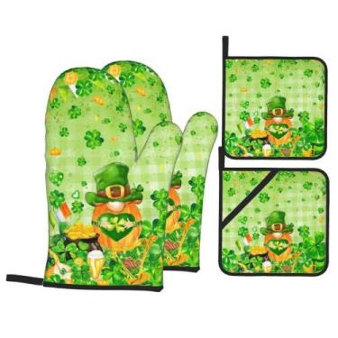 Imagem de Conjunto de porta-panelas e luvas de forno para o Dia de São Patrício,