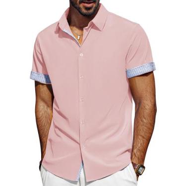 Imagem de Camisa masculina PJ PAUL JONES de manga curta com botões rosa