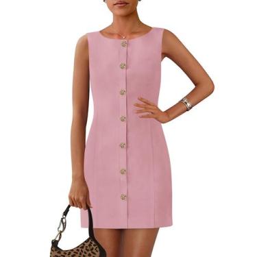 Imagem de Vestido de trabalho PRETTYGARDEN 2025 Spring sem mangas, botão, rosa