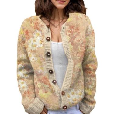 Imagem de Suéter de malha feminino Akivide com estampa floral de outono