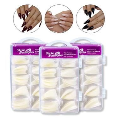 Imagem de Kit 300 Tips Unha Postiça Stiletto Alongamento Arte Sedução Manicure N