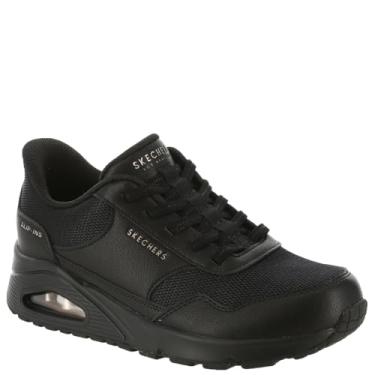 Imagem de Skechers Tênis feminino sem cadarço Uno-Banksia Hands Free, Preto/preto, 9 Wide