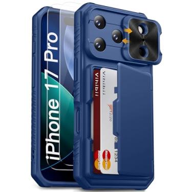 Imagem de Vihibii Capa para iPhone Pro com [2 protetores de tela], suporte de cartão embutido (4 cartões), [bloqueio RFID] e capa de câmera deslizante e películas de vidro temperado, capa carteira robusta para