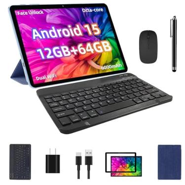 Imagem de Tablet Android 15 2025, expansão de 12 GB + 64 GB + 1 TB, pacote de produtividade de 10 tablets com capa de teclado, caneta Stylus, CPU Octa-core, câmera dupla, WiFi6, bateria de 6000 mAh + carga