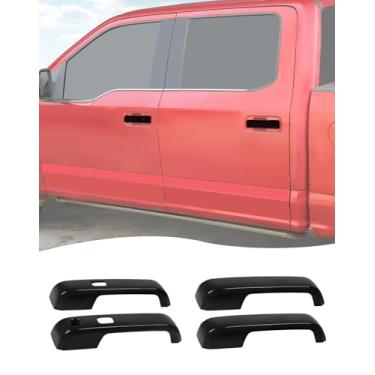 Imagem de Hoolcar 4 peças de capas de maçanetas externas pretas com sobreposição de acabamento compatível com Ford F150 2015-2020 Acessórios externos Capa protetora de maçaneta externa (com recorte de chave