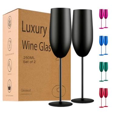 Imagem de UNISWEET Conjunto de 2 taças de champanhe de aço inoxidável, presentes de casamento para noivas, taças de champanhe inquebráveis de 250 ml, para festa, casamento, Natal, aniversário, dia da
