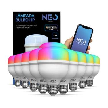 Imagem de Kit 10 Lampada Led Smart Wifi 2.4GHz Bulbo Hp 30w 2700K/6500K RGB E27 
