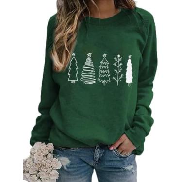 Imagem de Ykomow Moletom feminino com estampa de Natal de manga comprida e boneco de neve Wine Cheers, Verde A, XG