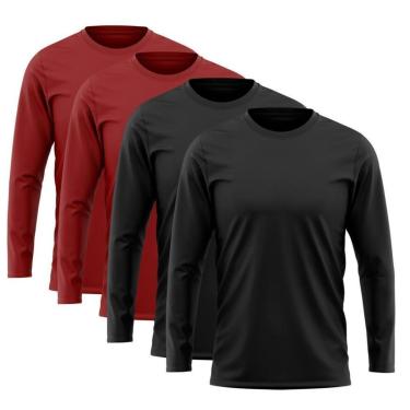 Imagem de Kit 4 Camisetas Manga Longa Proteção Solar Uv50 Ice Tecido Gelado 2 Pretas 2 Vermelhas-Masculino