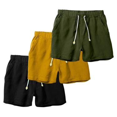 Imagem de Kit 3 Shorts Linho Bermuda Masculina Com Cordão Estilo Casual-Masculino