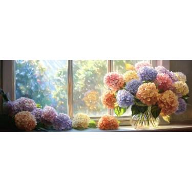 Imagem de Bimkole Kits de arte de diamante grande para adultos hortênsias, broca completa 5D DIY conjunto de bordado de strass com diamantes arte flores por números kits de ponto cruz decoração de parede para