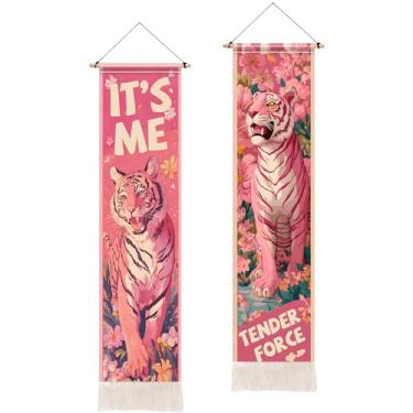 Imagem de BVBOX 2 peças de tapeçaria floral vertical, tapeçarias de borla preta para pendurar na parede vertical, decoração de casa para sala de estar, quarto