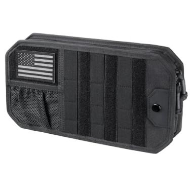 Imagem de LIVANS Organizador tático de viseira solar para carro | Painel MOLLE semi-rígido automotivo com bolsa de armazenamento com zíper e clipe para óculos | Ajuste universal para caminhões, SUVs, jipes e