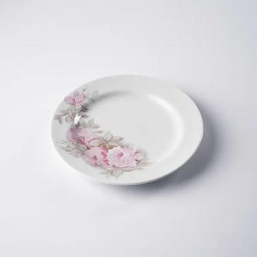 Imagem de Prato de Porcelana Pintura Maresias para Sobremesa, 19cm, Floral Rosa
