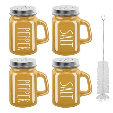 Imagem de 4 garrafas de vidro para temperos de 118 ml, saleiros, garrafas de tempero domésticas, saleiro e pimenteiro, pote de tempero multiuso para temperos, saleiro, recipiente de pimenta (4, amarelo)