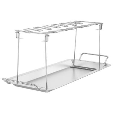 Imagem de HSHGZSR Suporte dobrável para pernas e asas de frango com bandeja coletora de gotejamento, suporte dobrável para frango, 12 compartimentos, pode ser lavado na lava-louças, suporte de asa de frango de