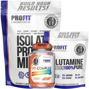 Imagem de WHEY ISOLADO MIX REFIL 900G l GLUTAMINA PURA 300G l MULTIVITAMÍNICO VIT COMPLEX 90 CÁPSULAS l PROFIT-Unissex