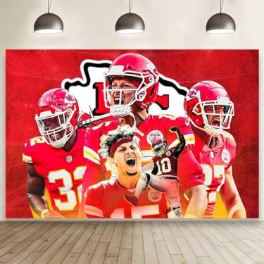 Imagem de Decoração de festa de aniversário Patrick Mahomes, faixa de fundo com tema de feliz aniversário de 1,5 x 0,9 m para decoração de festa de futebol em ambientes internos e externos.