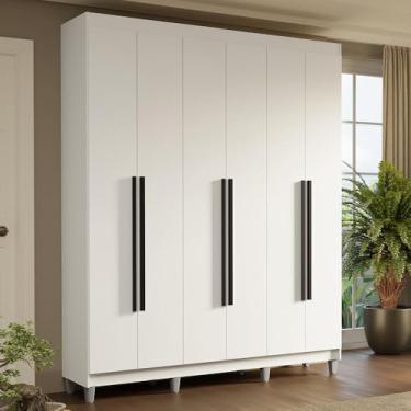 Imagem de Guarda-roupa Casal com Pés 6 Portas Batentes Branco/branco/preto Saturno Madesa