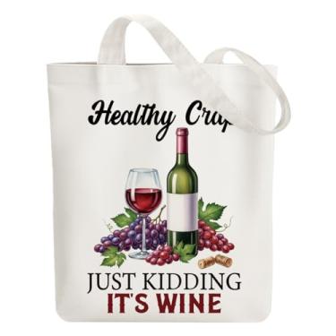 Imagem de ANATTASOUL Sacola de lona vinho; bolsa de algodão reutilizável para mulheres, bolsa de ombro de tecido durável com bolsos com zíper para compras, férias, trabalho, academia