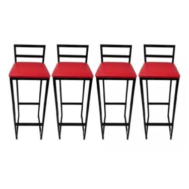 Imagem de Kit Com 4 Banquetas Altas Industriais Para BalcãO E Cozinha, Conjunto De Bancos Com Estilo RúStico E Resistente(Vermelho)