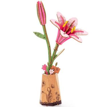 Imagem de Kit de flores Rowood Wooden DIY Artifical Flower Pink Lily