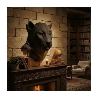 Imagem de Escultura Decorativa de Parede Pantera Negra 3d Realista Para Casa Parede Vem com Gancho P/Pendurar FEITO NO BR