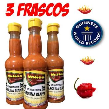 Imagem de Kit Pimenta Carolina Reaper 3 Frascos A Mais Forte Do Mundo Nativa