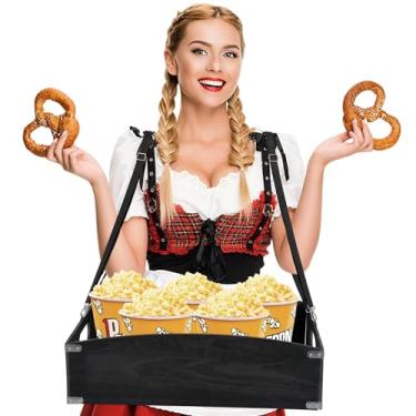 Imagem de Bandejas grandes de madeira para lanches de Halloween com alça de 22,8 x 15,8 x 15,8 polegadas, bandeja de lanche para noite de cinema, bandeja de lanche de usherette, bandeja de pipoca, para festa