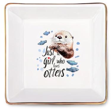 Imagem de BJDAMAI Suporte de anel de joias de lontra, presentes para mulheres, adolescentes, meninas, crianças, amantes de lontras, coisas temáticas, decoração, mercadoria, casa, quarto, anel, brincos, colar