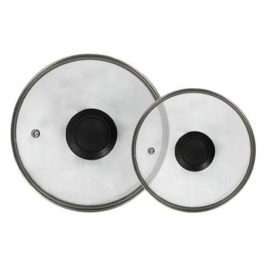 Imagem de Jogo Tampas Vidro Resistente Para Panelas Frigideira 26cm 28cm Com Pux