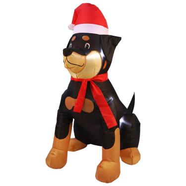 Imagem de Decoração inflável de Natal para ambientes internos e externos com luzes LED Rottweiler para cães, decoração de quintal