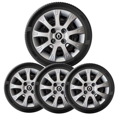 Imagem de 4X Calota Sandero Clio E Logan Aro 14 Prata Com Emblema